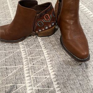 Roper Brown Ankle Boots with Geometric Design